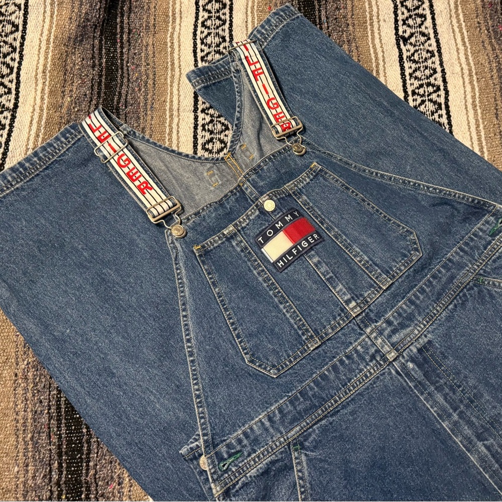 Vintage Tommy Hilfiger Blue Denim Overalls with Logo Straps
